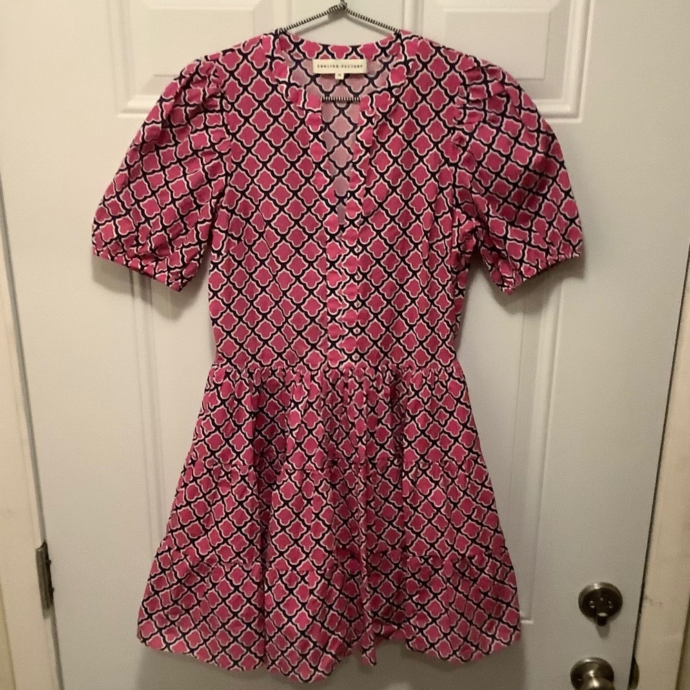 ENGLISH FACTORY| XS Pink/Navy Mini Dress Side Zip Pockets  Coquette Feminine